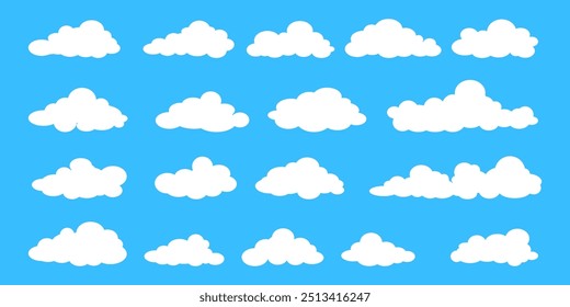 Collection of white cloud illustrations. Vector set of cartoon clouds in flat design.Cloud.Sky.