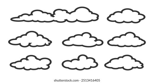 Collection of white cloud illustrations. Vector set of cartoon clouds in flat design.Cloud.Sky.Cloud icon with outline style