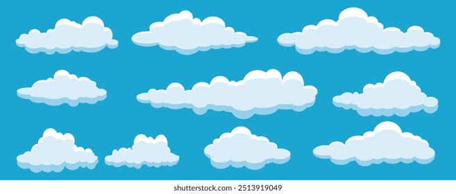 Collection of white cloud illustrations. Vector set of cartoon clouds in flat design.Cloud.Sky.
