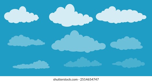 Collection of white cloud illustrations. Vector set of cartoon clouds in flat design.Cloud.Sky.