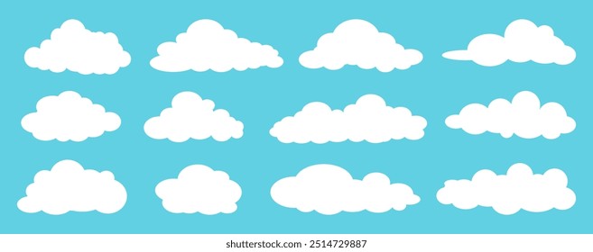 Colección de ilustraciones de nube blanca. Conjunto de Vector de nubes de dibujos animados en diseño plano. Conjunto de iconos de nube.