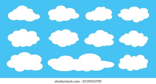 Collection of white cloud illustrations. Vector set of cartoon clouds in flat design.Cloud.