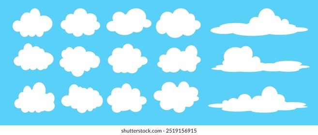 Collection of white cloud illustrations. Vector set of cartoon clouds in flat design.Cloud.