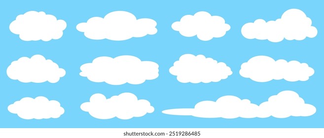 Collection of white cloud illustrations. Vector set of cartoon clouds in flat design.Cloud.