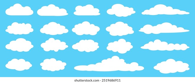 Collection of white cloud illustrations. Vector set of cartoon clouds in flat design.Cloud.
