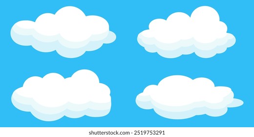 Collection of white cloud illustrations. Vector set of cartoon clouds in flat design.Cloud.