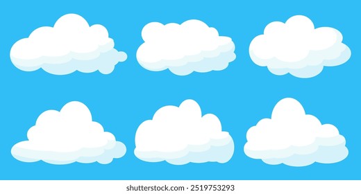 Colección de ilustraciones de nube blanca. Conjunto de Vector de nubes de dibujos animados en diseño plano.