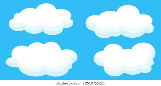 Collection of white cloud illustrations. Vector set of cartoon clouds in flat design.Cloud.