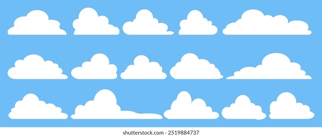 Collection of white cloud illustrations. Vector set of cartoon clouds in flat design.Cloud.