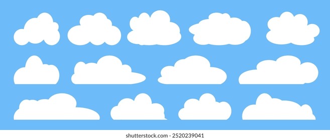 Collection of white cloud illustrations. Vector set of cartoon clouds in flat design.Cloud.