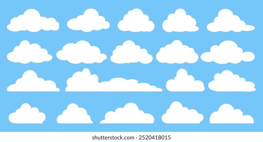 Collection of white cloud illustrations. Vector set of cartoon clouds in flat design.Cloud.