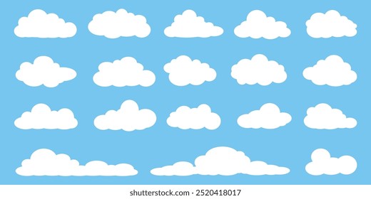 Collection of white cloud illustrations. Vector set of cartoon clouds in flat design.Cloud.