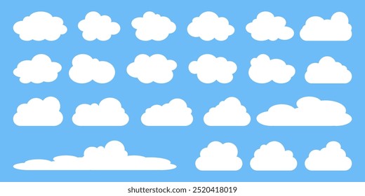 Collection of white cloud illustrations. Vector set of cartoon clouds in flat design.Cloud.