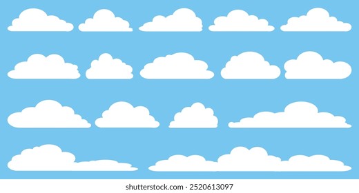 Collection of white cloud illustrations. Vector set of cartoon clouds in flat design.Cloud.