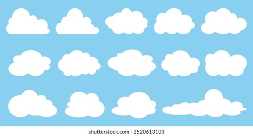 Colección de ilustraciones de nube blanca. Conjunto de Vector de nubes de dibujos animados en diseño plano.