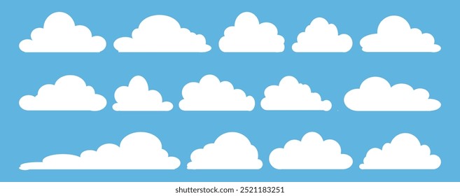 Collection of white cloud illustrations. Vector set of cartoon clouds in flat design.Cloud.