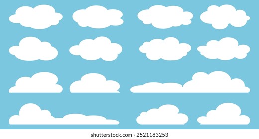 Collection of white cloud illustrations. Vector set of cartoon clouds in flat design.Cloud.