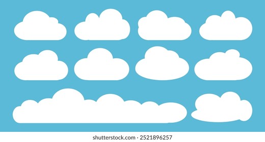 Coleção de ilustrações de nuvens brancas. Vetor conjunto de nuvens de desenhos animados em design plano.Nuvem.