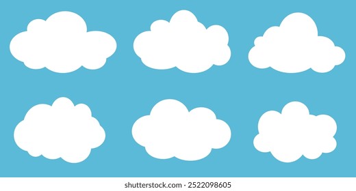 Collection of white cloud illustrations. Vector set of cartoon clouds in flat design.Cloud.