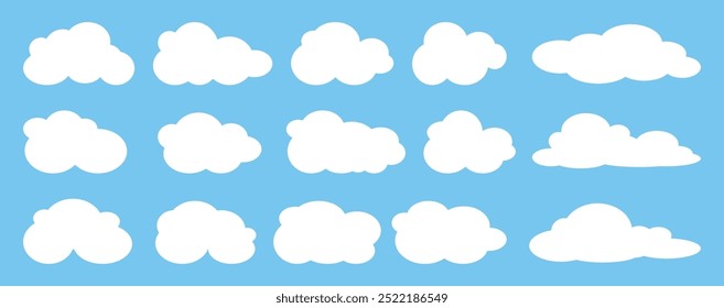 Collection of white cloud illustrations. Vector set of cartoon clouds in flat design.Cloud.