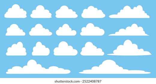 Collection of white cloud illustrations. Vector set of cartoon clouds in flat design.Cloud.