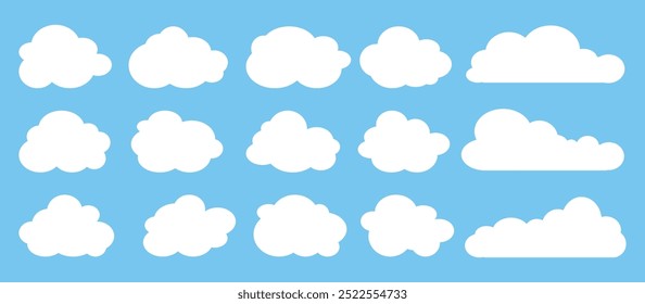 Collection of white cloud illustrations. Vector set of cartoon clouds in flat design.Cloud.
