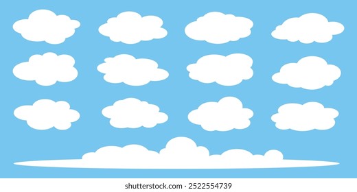 Collection of white cloud illustrations. Vector set of cartoon clouds in flat design.Cloud.