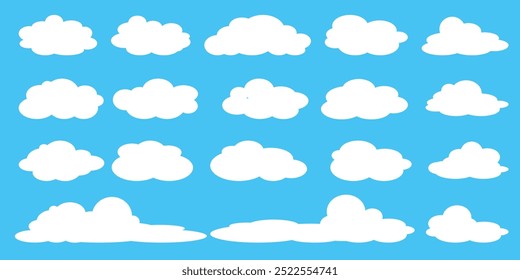 Collection of white cloud illustrations. Vector set of cartoon clouds in flat design.Cloud.