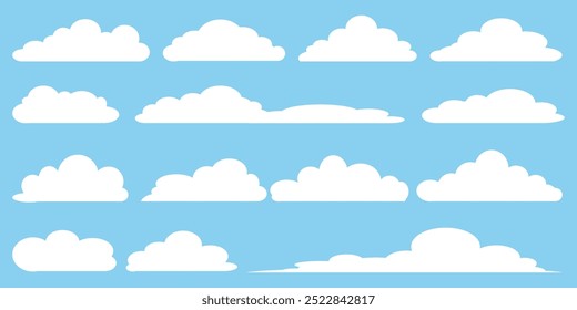 Collection of white cloud illustrations. Vector set of cartoon clouds in flat design.Cloud.