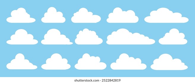 Collection of white cloud illustrations. Vector set of cartoon clouds in flat design.Cloud.