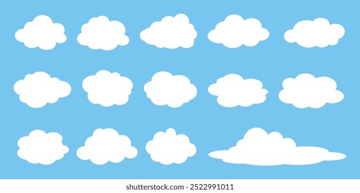 Colección de ilustraciones de nube blanca. Conjunto de Vector de nubes de dibujos animados en diseño plano.