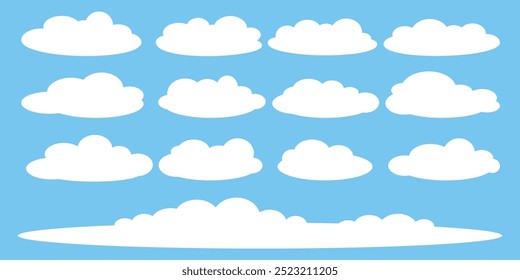 Collection of white cloud illustrations. Vector set of cartoon clouds in flat design.Cloud.