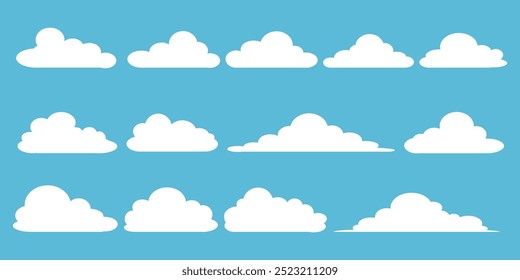 Collection of white cloud illustrations. Vector set of cartoon clouds in flat design.Cloud.