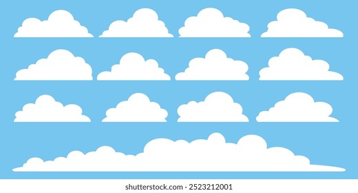 Collection of white cloud illustrations. Vector set of cartoon clouds in flat design.Cloud.