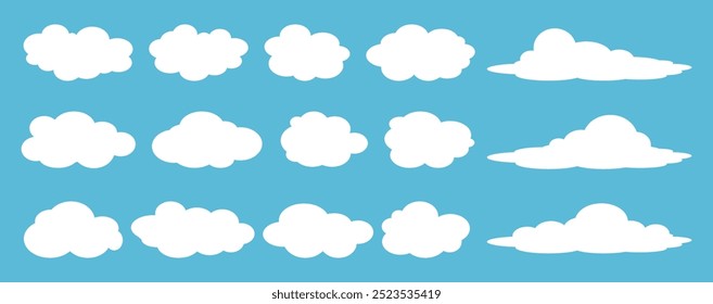 Collection of white cloud illustrations. Vector set of cartoon clouds in flat design.Cloud.