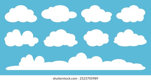 Collection of white cloud illustrations. Vector set of cartoon clouds in flat design.Cloud.