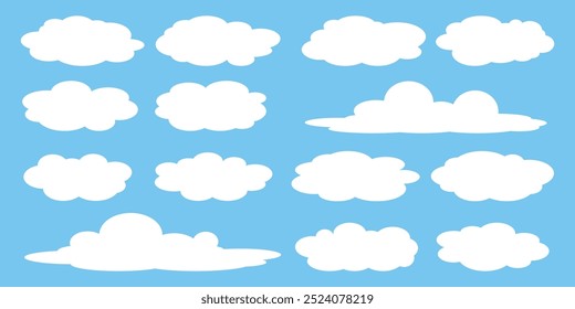 Collection of white cloud illustrations. Vector set of cartoon clouds in flat design.Cloud.