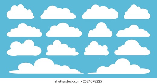 Collection of white cloud illustrations. Vector set of cartoon clouds in flat design.Cloud.