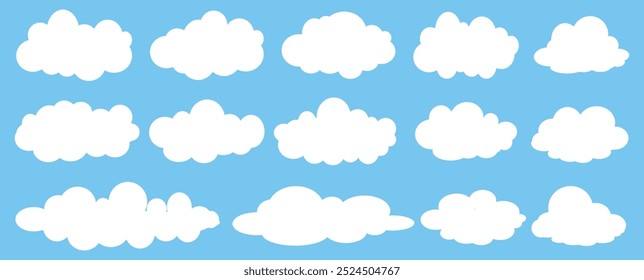 Collection of white cloud illustrations. Vector set of cartoon clouds in flat design.Cloud.
