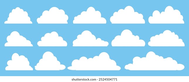 Collection of white cloud illustrations. Vector set of cartoon clouds in flat design.Cloud.