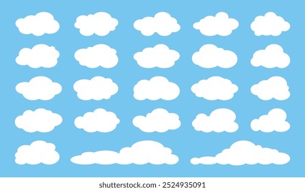 Collection of white cloud illustrations. Vector set of cartoon clouds in flat design.Cloud.