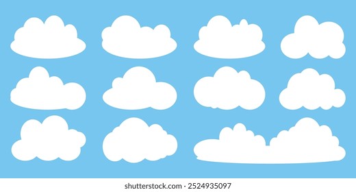 Sammlung von Illustrationen der weißen Wolke. Vektorgrafik der Cartoon Clouds im flachen Design.Cloud.