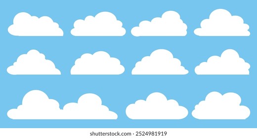 Collection of white cloud illustrations. Vector set of cartoon clouds in flat design.Cloud.