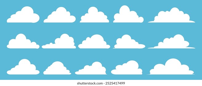Collection of white cloud illustrations. Vector set of cartoon clouds in flat design.Cloud.