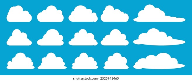 Collection of white cloud illustrations. Vector set of cartoon clouds in flat design.Cloud.