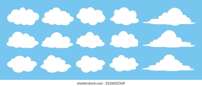 Collection of white cloud illustrations. Vector set of cartoon clouds in flat design.Cloud.