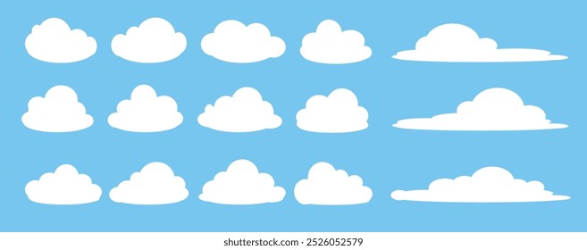 Sammlung von Illustrationen der weißen Wolke. Vektorgrafik der Cartoon Clouds im flachen Design.Cloud.