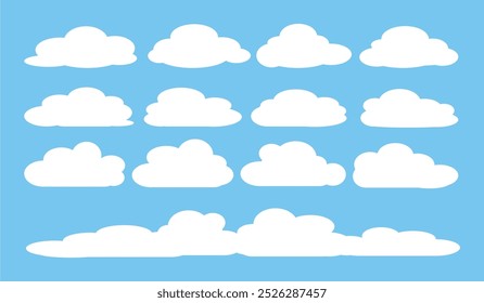 Collection of white cloud illustrations. Vector set of cartoon clouds in flat design.Cloud.