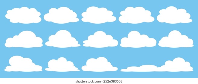 Collection of white cloud illustrations. Vector set of cartoon clouds in flat design.Cloud.