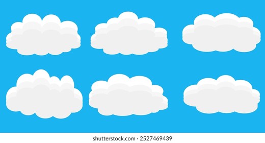 Coleção de ilustrações de nuvens brancas. Vetor conjunto de nuvens de desenhos animados em design plano.Nuvem.